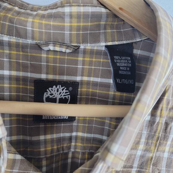 Timberland Long Sleeve Button Up Shirt Check Brown Size XL - Picture 3 of 5